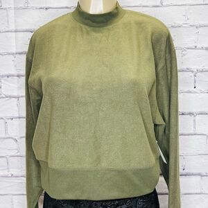 Abound Women's Olive Night Mock Neck Cozy Fleece Long Sleeve Pullover Small NWT